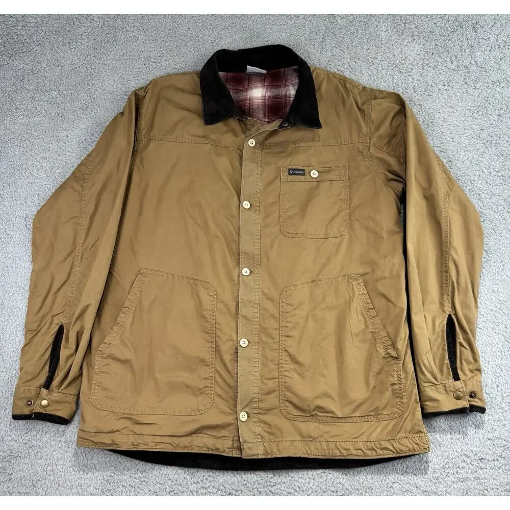 Columbia Rugged Ridge Jacket Flannel Lined Shirt Corduroy Collar Men's Size XL